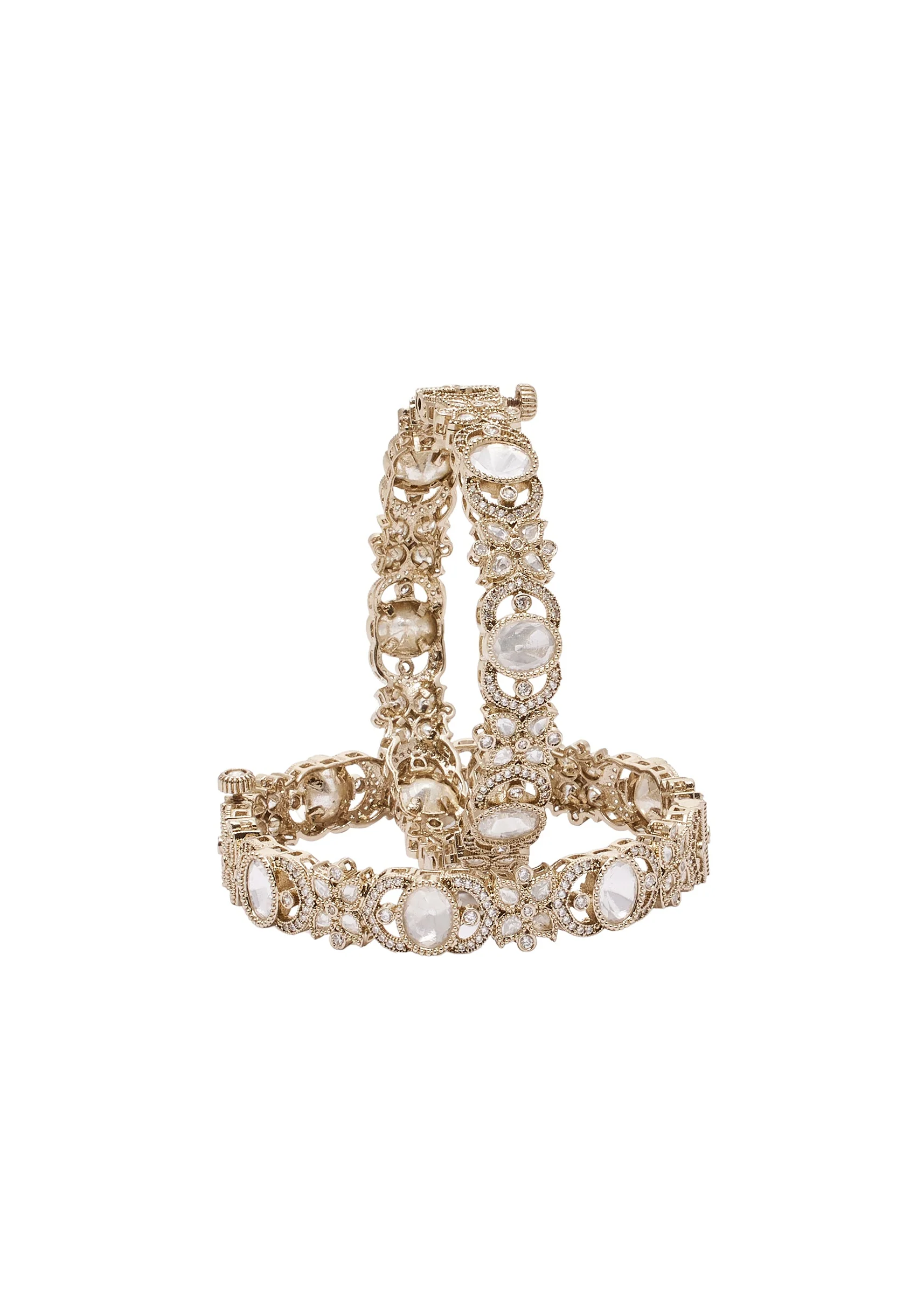 White And Gold Stone Encrusted Bangle Set
