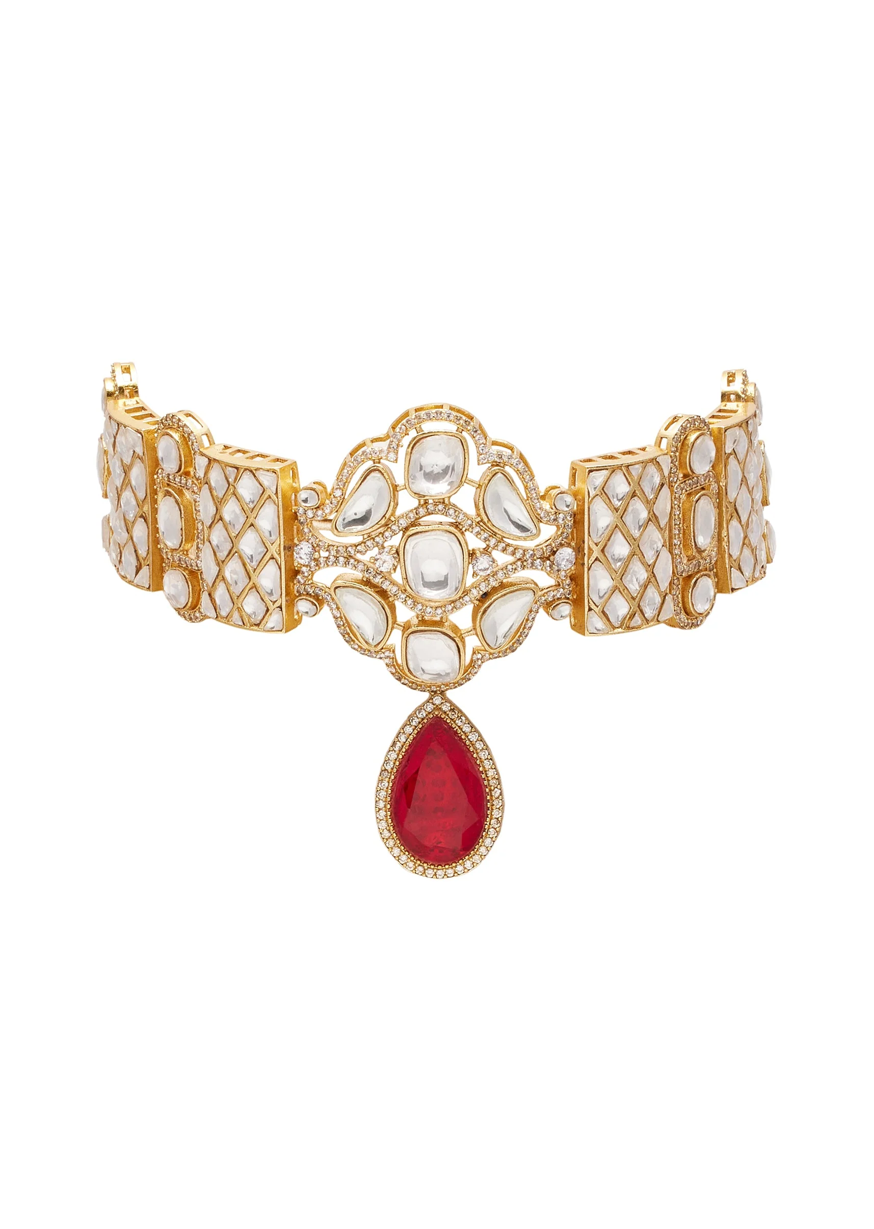 Red And Gold Teardrop Pendant Necklace Set