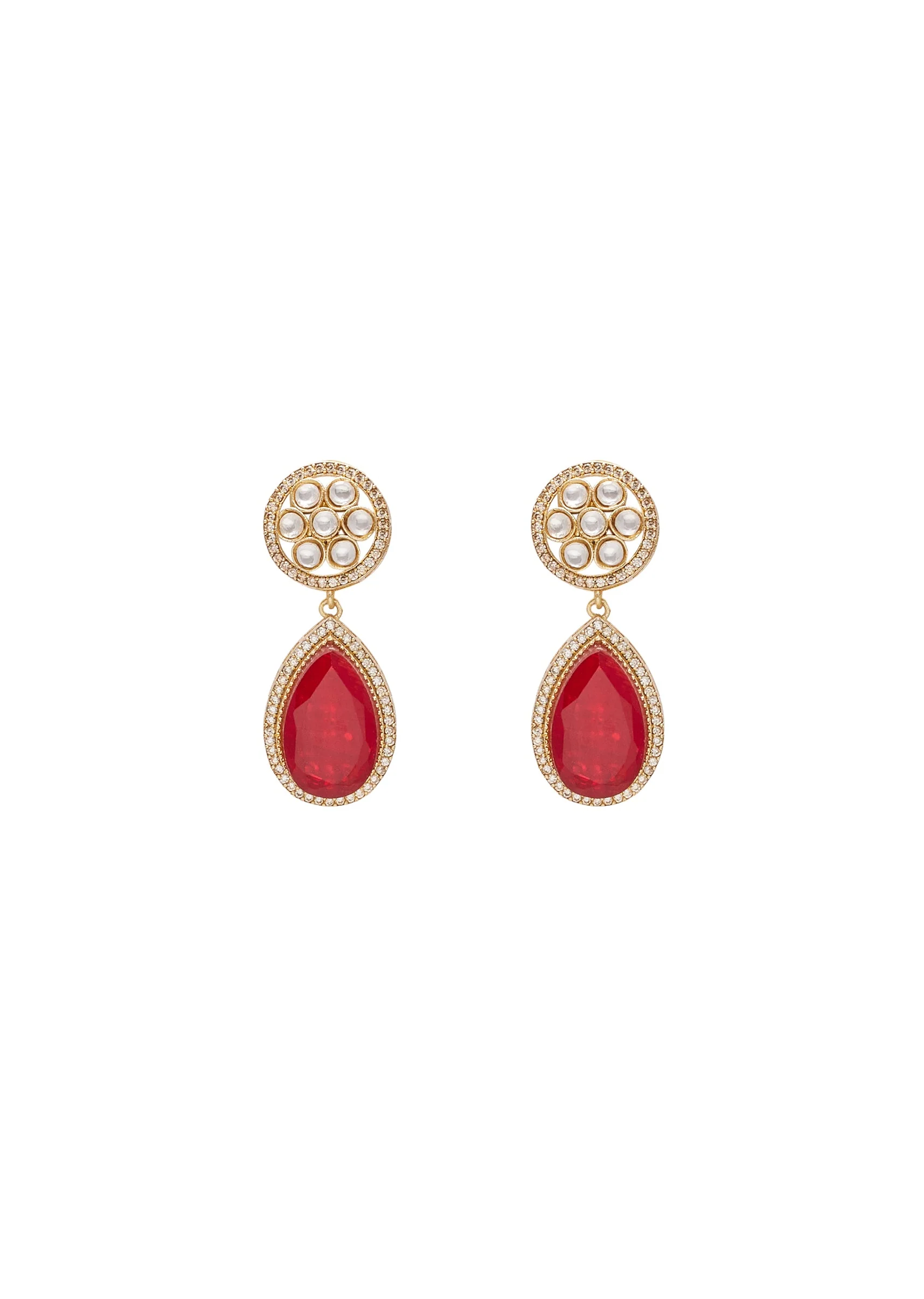Red And Gold Teardrop Pendant Necklace Set