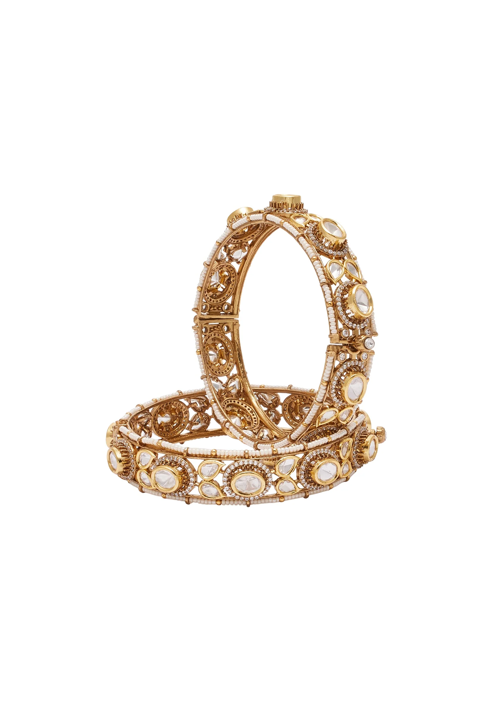 White And Gold Stone Encrusted Cutwork Bangle Set