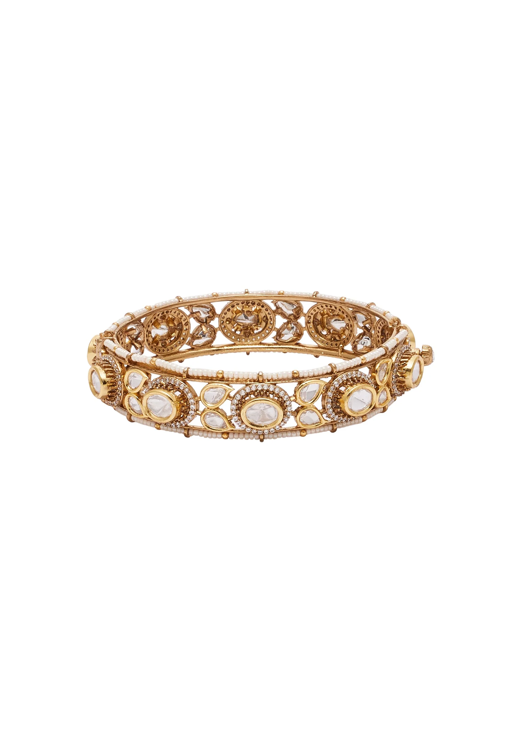 White And Gold Stone Encrusted Cutwork Bangle Set