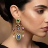 Blue And Pink Stone Statement Earrings