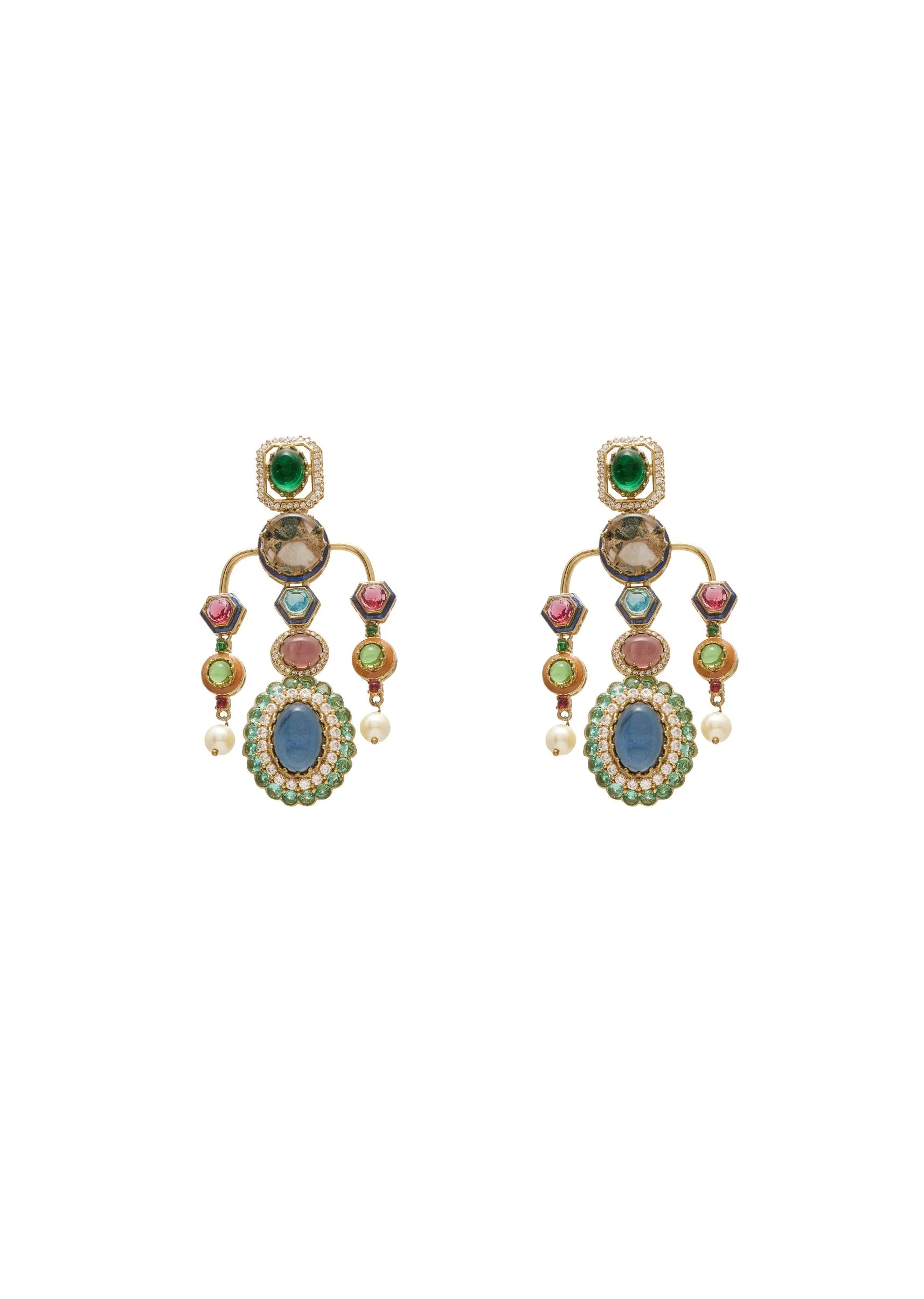 Blue And Pink Stone Statement Earrings