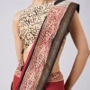 Red Geometric Block Printed Saree with Unstitched Blouse