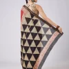 Red Geometric Block Printed Saree with Unstitched Blouse