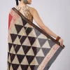 Red Geometric Block Printed Saree with Unstitched Blouse