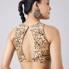 Red Geometric Block Printed Saree with Unstitched Blouse