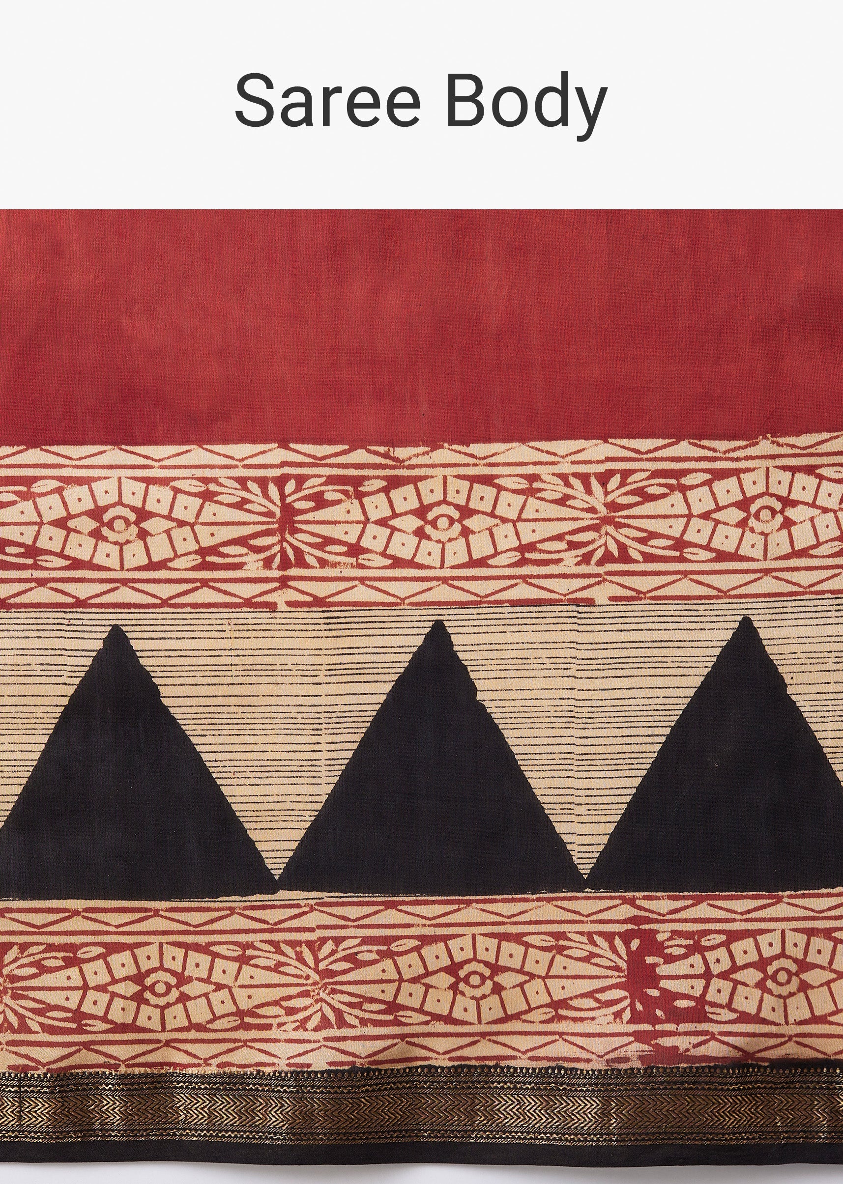Red Geometric Block Printed Saree with Unstitched Blouse