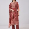 Maroon Chanderi Kurta Set With Sequins Detailing