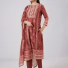 Maroon Chanderi Kurta Set With Sequins Detailing