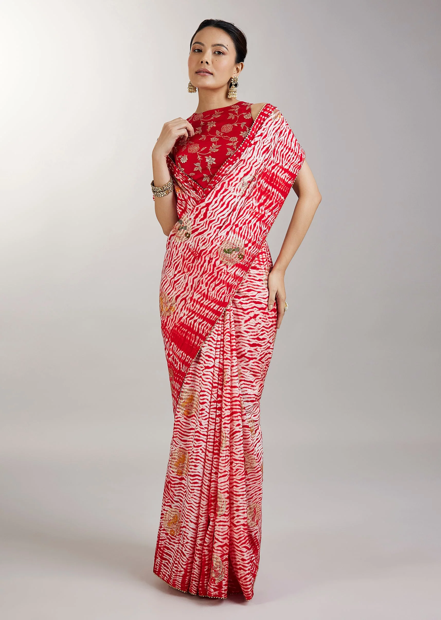 Red Shibori Printed Saree