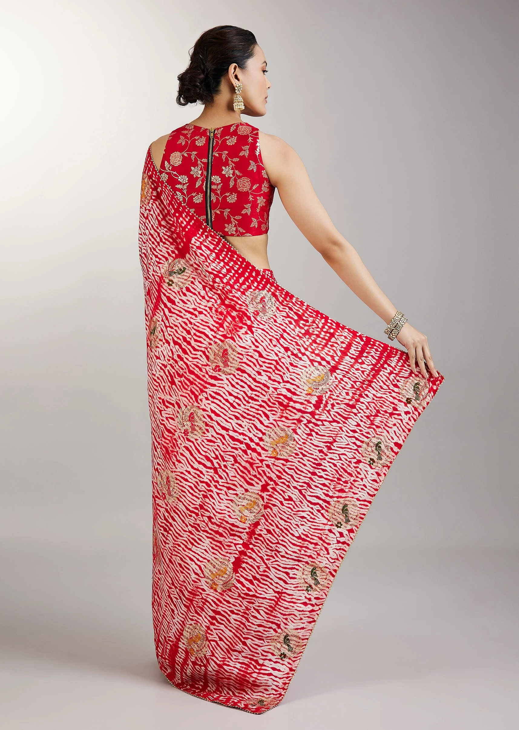 Red Shibori Printed Saree