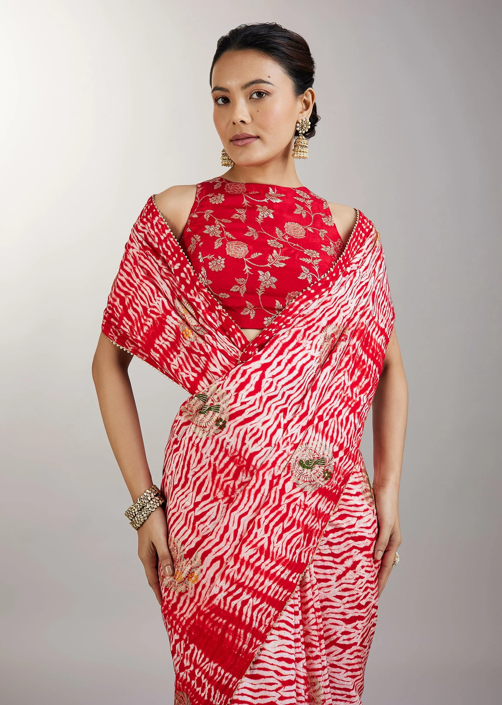 Red Shibori Printed Saree