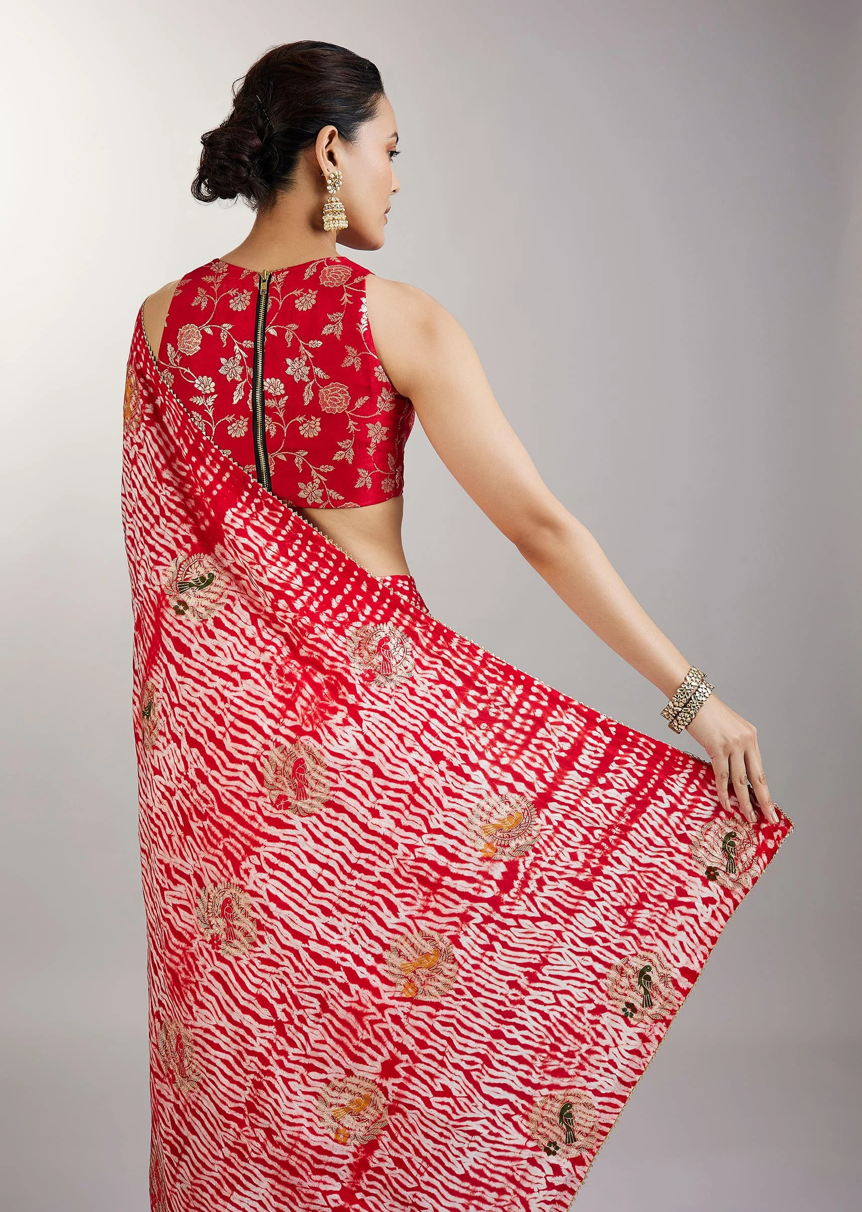 Red Shibori Printed Saree
