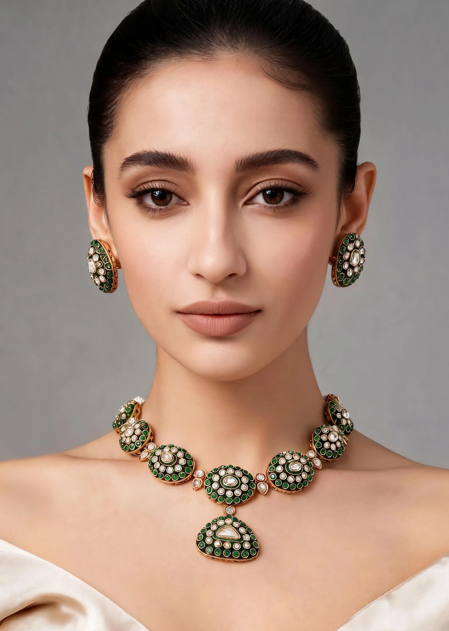 784-antique-green-and-gold-kundan-polki-necklace-set-1.webp Antique Green And Gold Kundan Polki Necklace Set