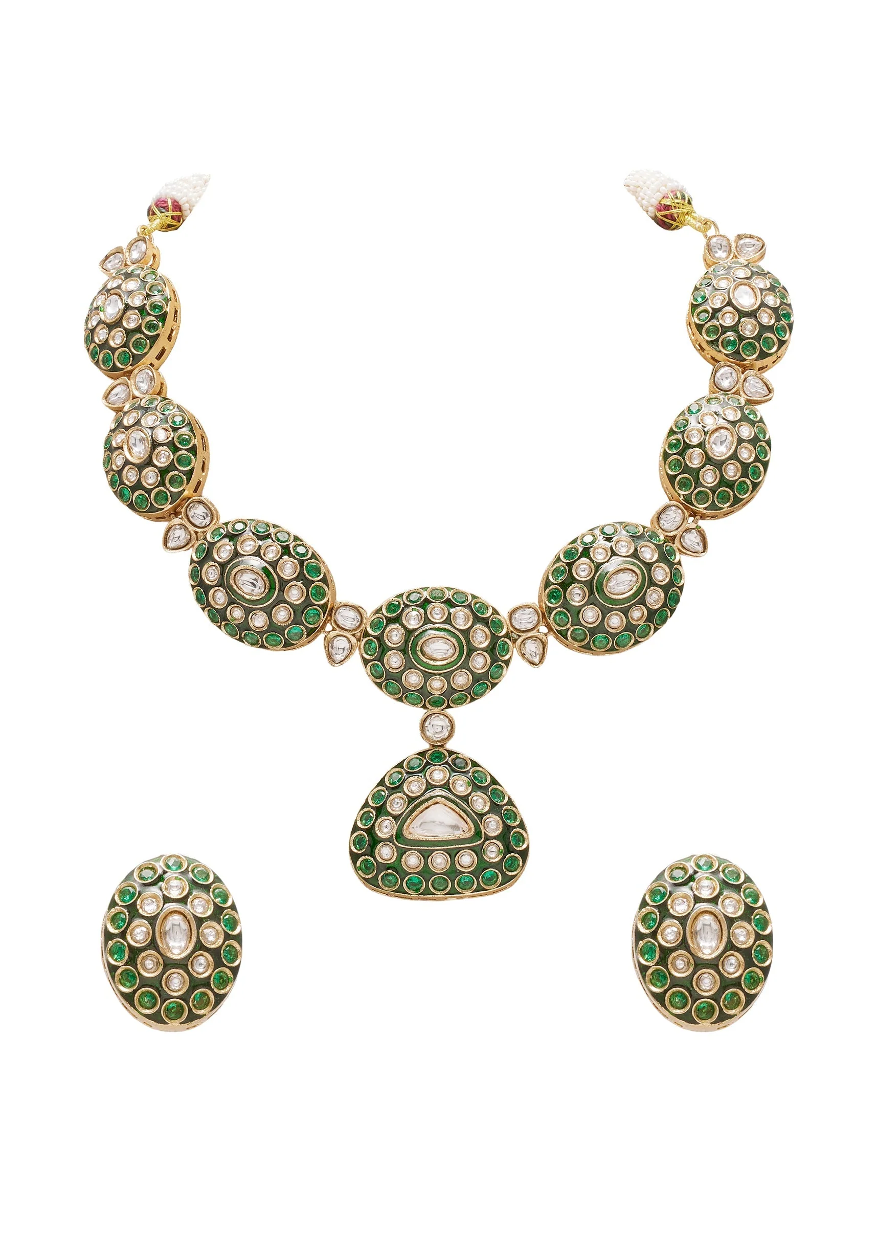 Antique Green And Gold Kundan Polki Necklace Set