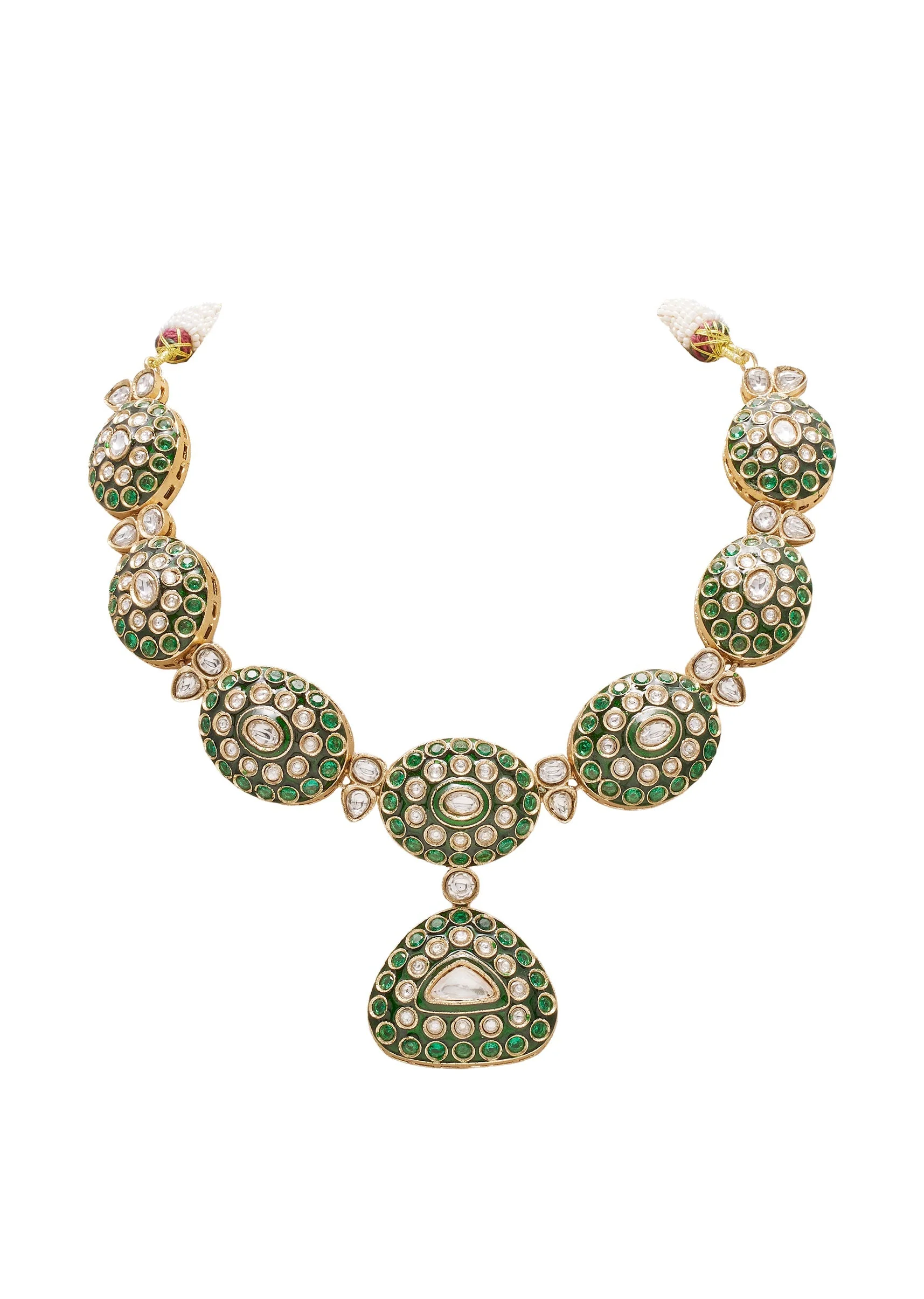 Antique Green And Gold Kundan Polki Necklace Set