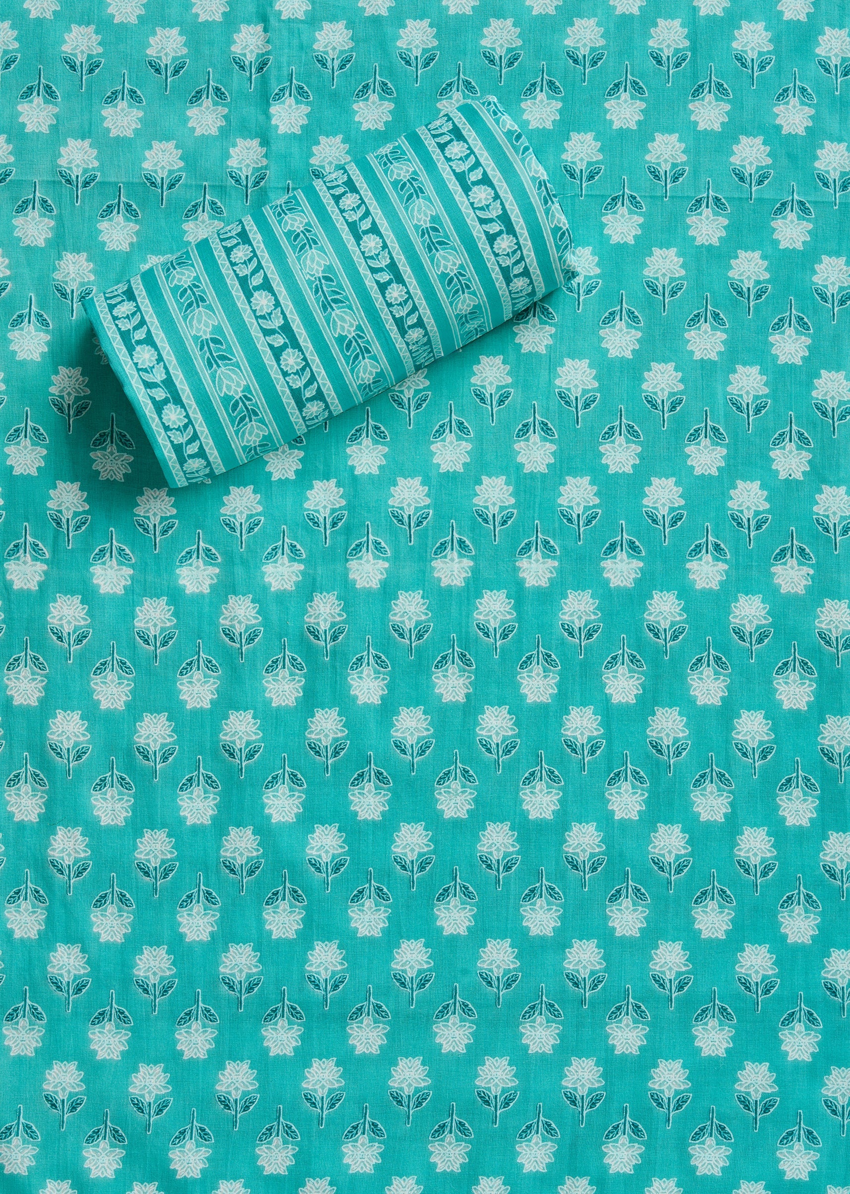 Aqua Blue Cotton Unstitched Suit With Dupatta