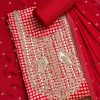 Red Satin Printed Unstitched Suit With Dupatta and Bottom Fabric