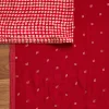 Red Satin Printed Unstitched Suit With Dupatta and Bottom Fabric