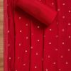 Red Satin Printed Unstitched Suit With Dupatta and Bottom Fabric