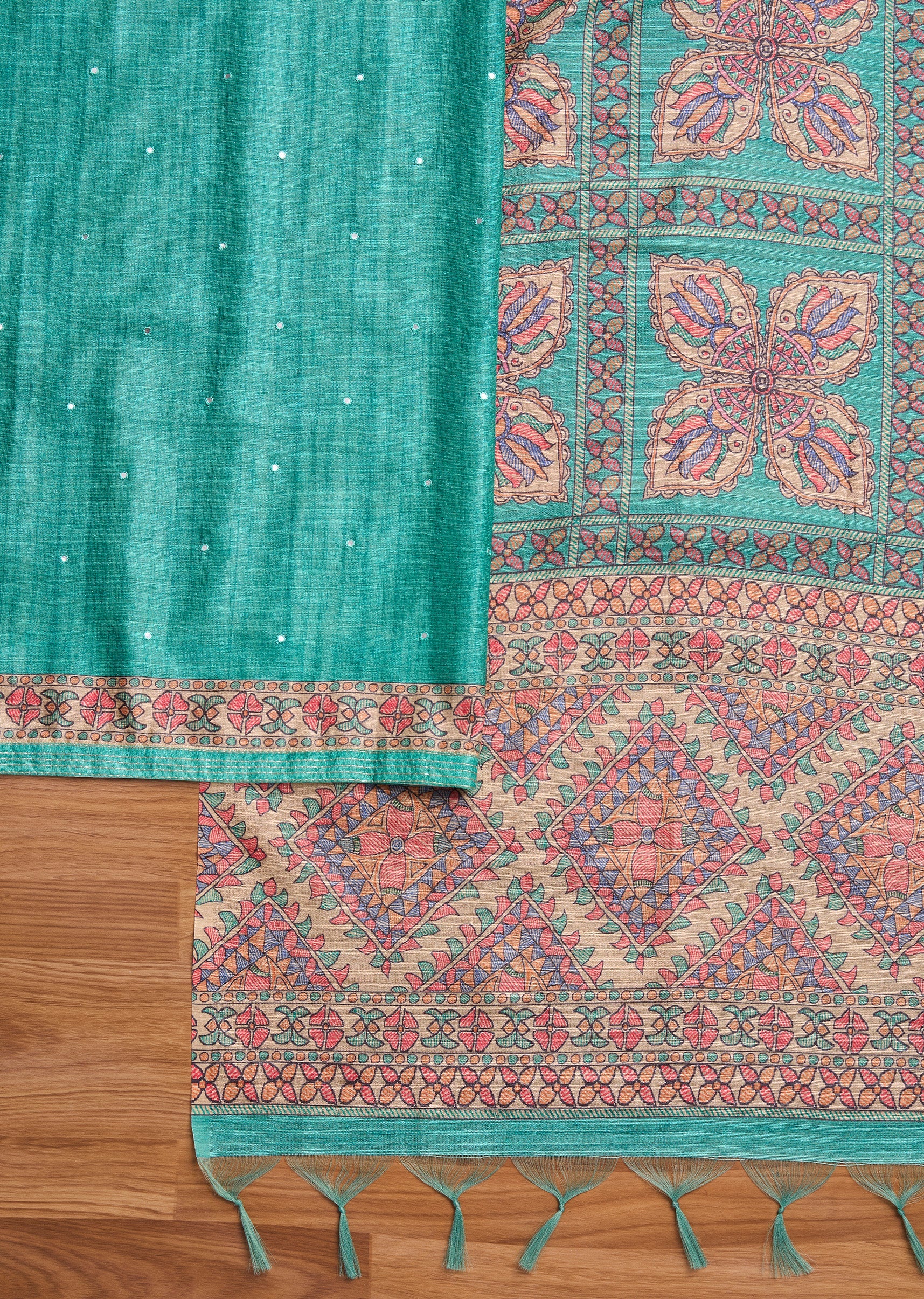 Sea Green Printed Crepe Unstitched Suit Set