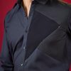 Navy Blue Patchwork Embellished Mens Shirt