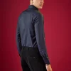 Navy Blue Patchwork Embellished Mens Shirt