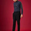 Navy Blue Viscose Thread Resham Embroidered Mens Shirt