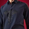 Navy Blue Viscose Thread Resham Embroidered Mens Shirt