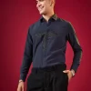 Navy Blue Viscose Thread Resham Embroidered Mens Shirt
