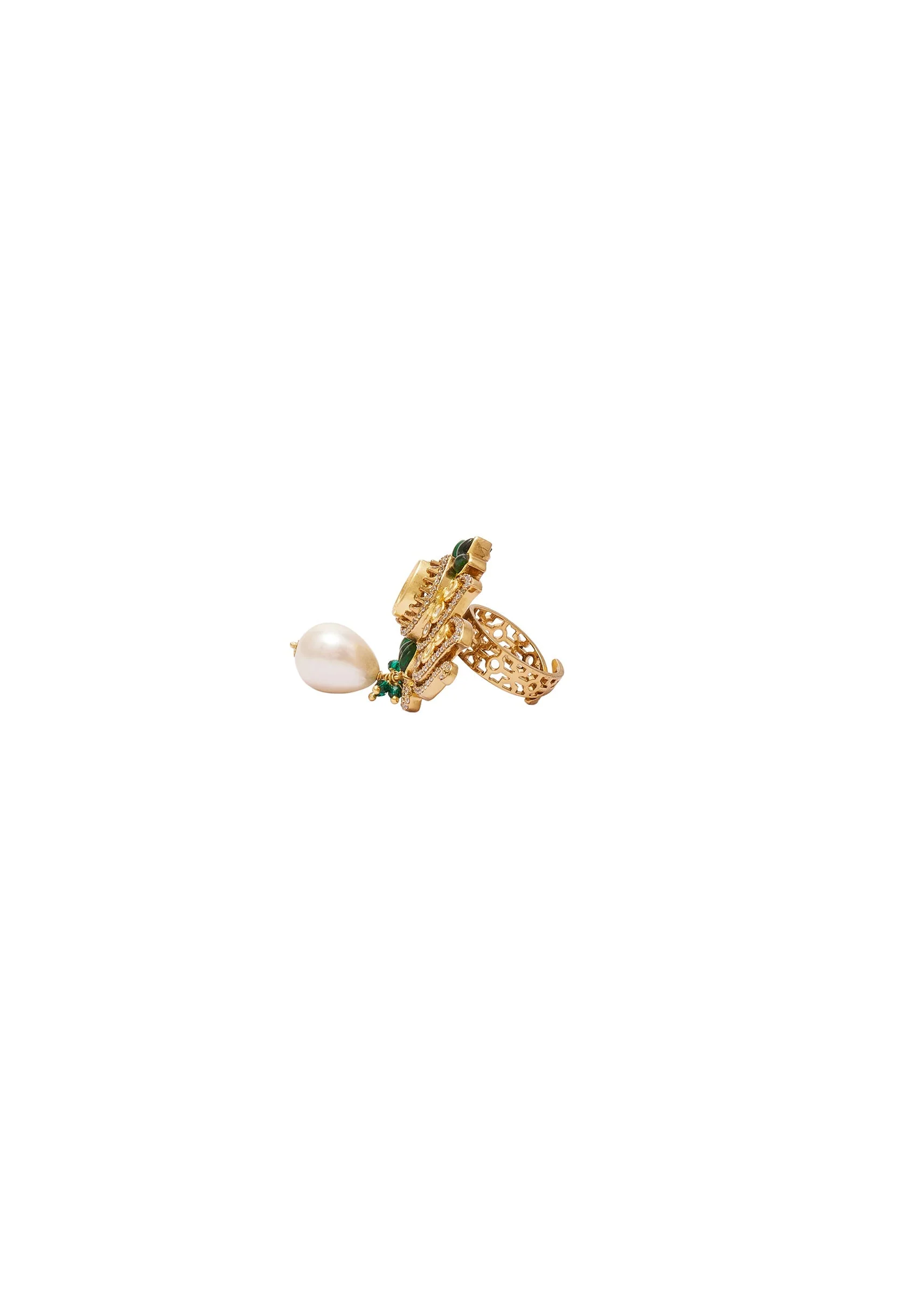 Green Floral Kundan Polki Ring