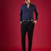 Navy Blue Viscose Button Front Mens Shirt
