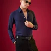 Navy Blue Viscose Button Front Mens Shirt
