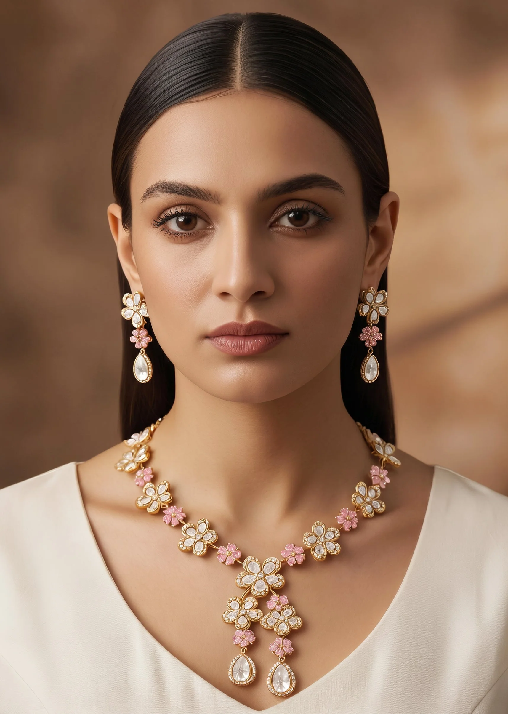 Gold Toned Kundan Polki Bridal Necklace Set
