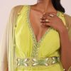 Sheen Green Crepe Jumpsuit And Net Shrug With A Crystal Bead Embroidered Belt
