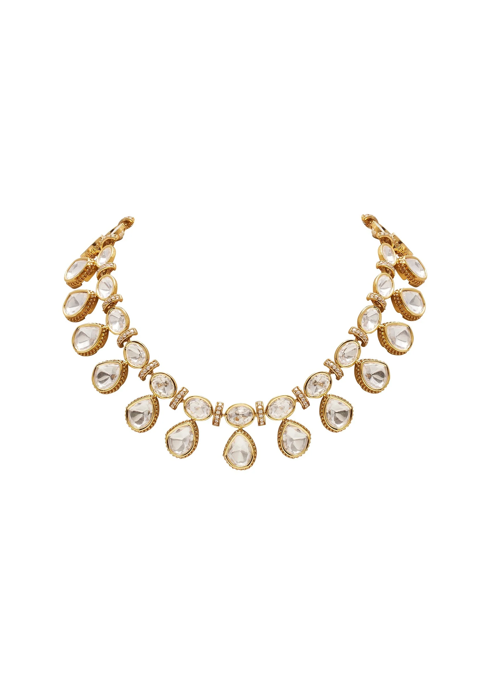 Gold Toned Polki Pearl Drop Necklace Set