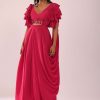 Rani Pink Stitched Drape Saree In Crepe With Tiki And Salli Work