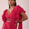 Rani Pink Stitched Drape Saree In Crepe With Tiki And Salli Work