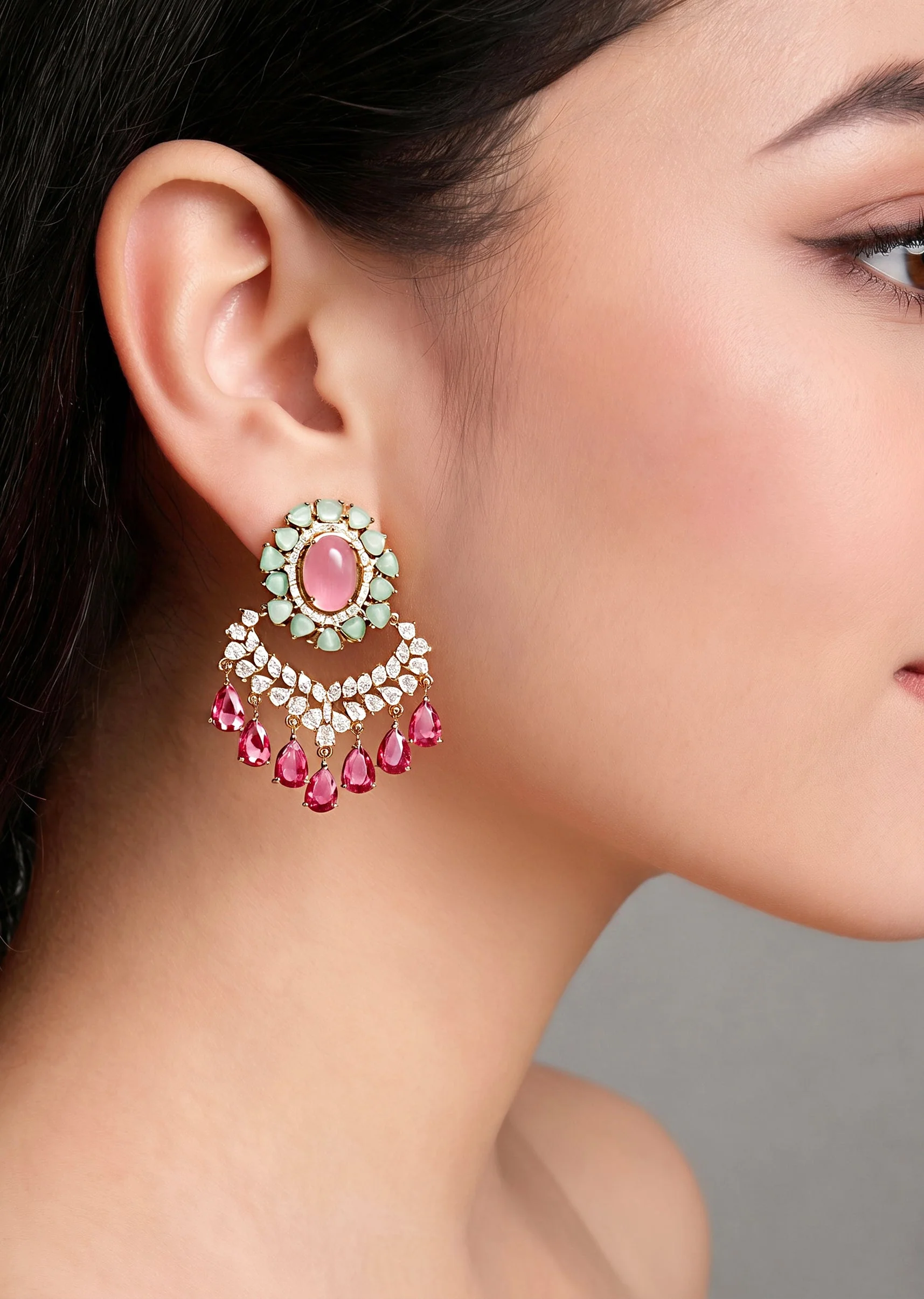 Pink Chandbali Statement Earrings