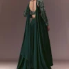 Green Ruched Frill Lehenga Set With Choker Dupatta