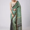 Green Motif Printed Saree with Unstitched Blouse