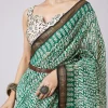 Green Motif Printed Saree with Unstitched Blouse