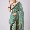 Green Motif Printed Saree with Unstitched Blouse
