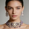 Purple Crystal Choker Necklace Set