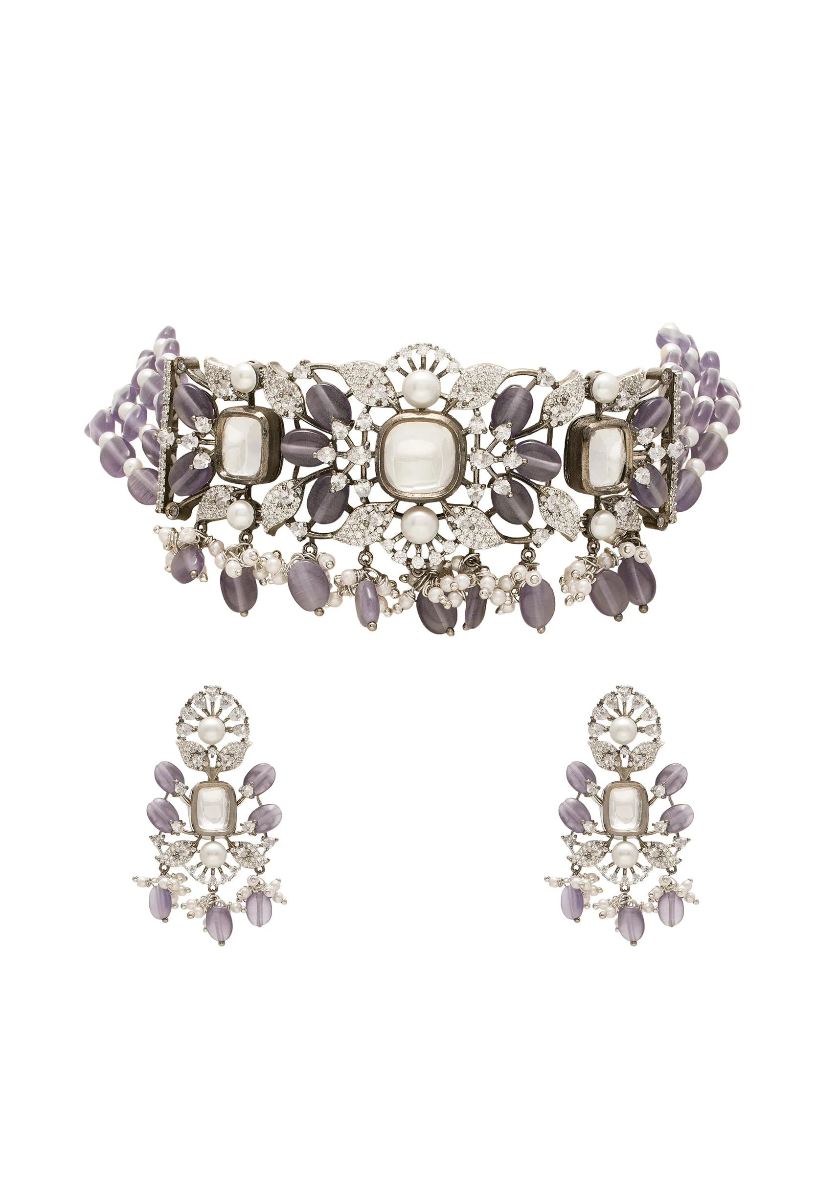 Purple Crystal Choker Necklace Set