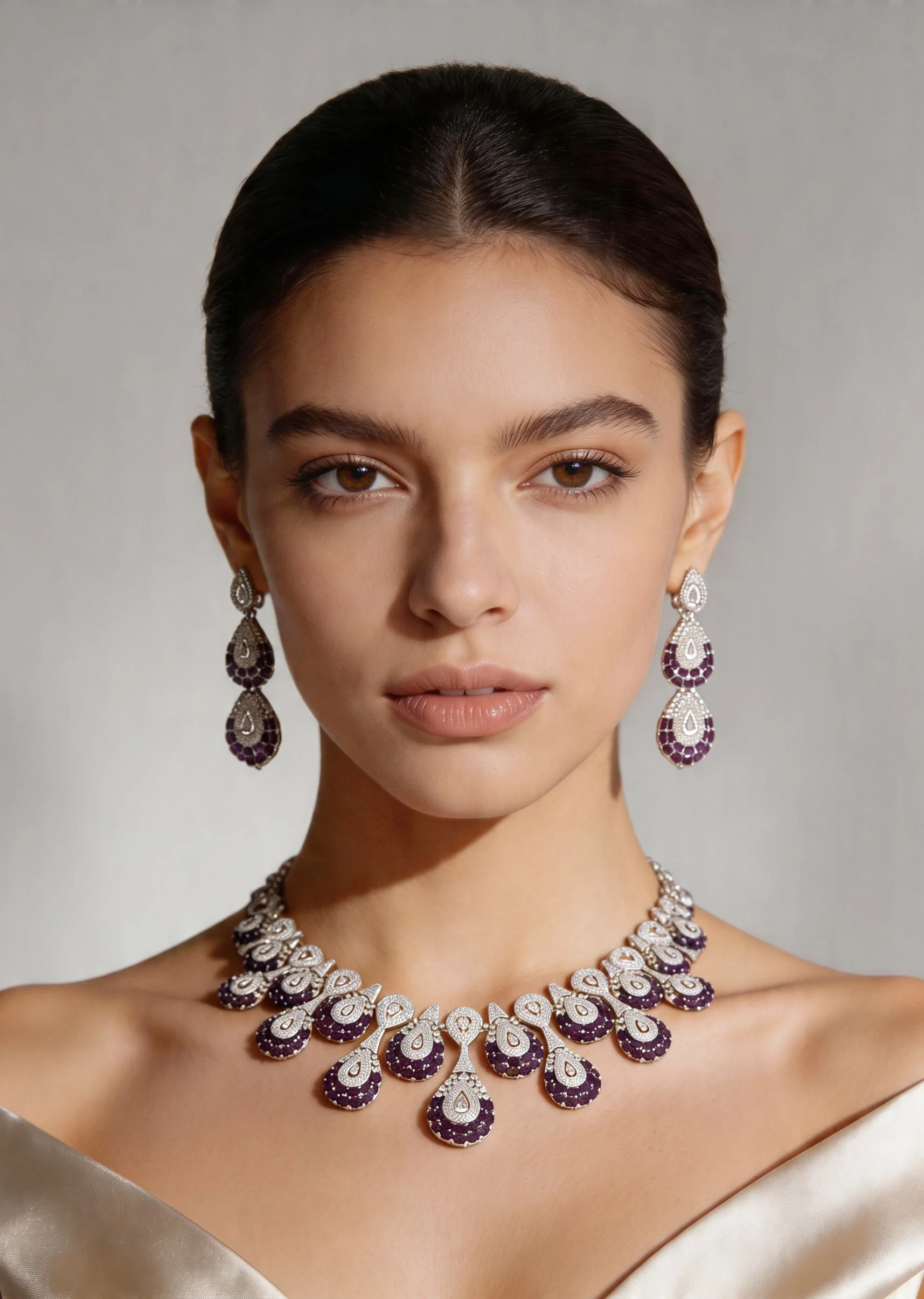 Purple Rhodium Necklace Set