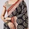 Brown Hand Painted Floral Motif Saree with Blouse