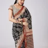 Brown Hand Painted Floral Motif Saree with Blouse