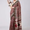 Maroon Printed Saree with Unstitched Blouse